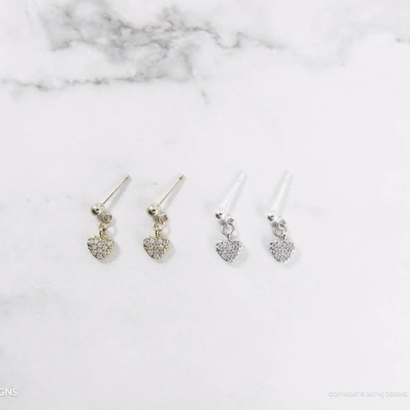 Dainty Cubic CZ Heart Earrings - Sterling Silver - Picture 2 of 7